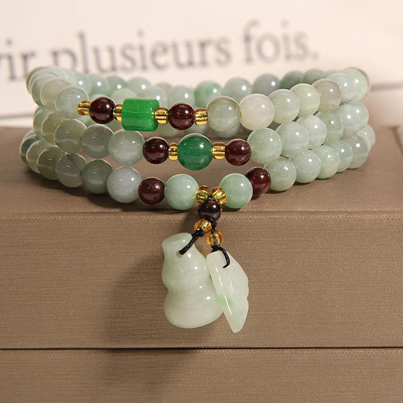 Mâlâ 88 perles Jade et Grenat Passion – Collier méditation - Biloria