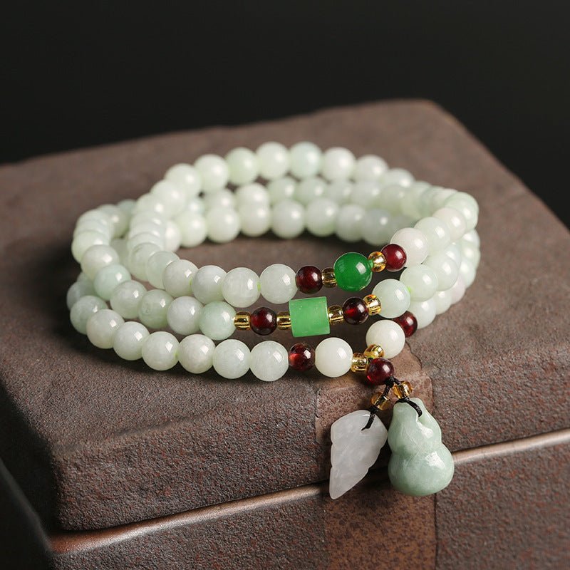 Mâlâ 88 perles Jade et Grenat Passion – Collier méditation - Biloria