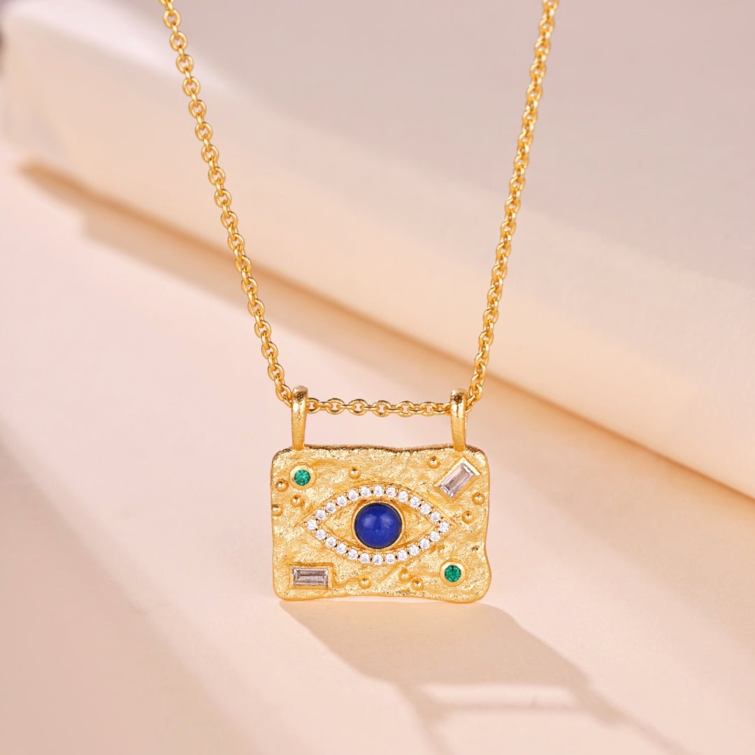 Offrir un Collier Lapis Lazuli Œil Protecteur Argent Plaqué Or - Biloria