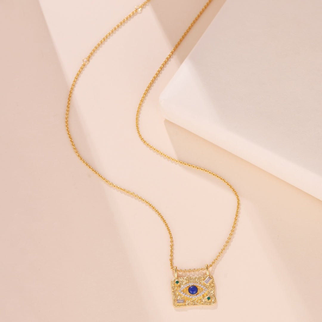 Offrir un Collier Lapis Lazuli Œil Protecteur Argent Plaqué Or - Biloria
