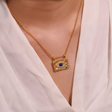 Offrir un Collier Lapis Lazuli Œil Protecteur Argent Plaqué Or - Biloria