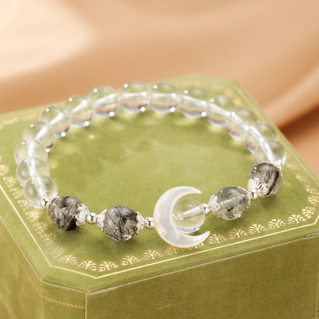 Paire de Bracelets Couple Obsidienne Cristal de Roche Nacre - Biloria