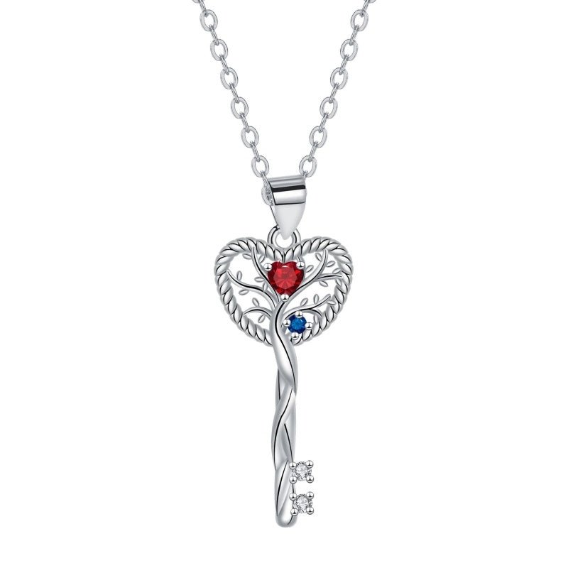 Pendentif Clé d'Amour Arbre de Vie – Zircon Argent S925 - Biloria