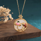 Pendentif Lotus Carpe Koï Jade Blanc – Chance et Sérénité - Biloria