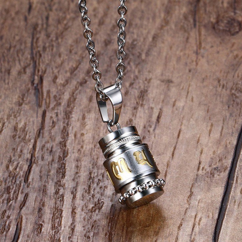 Pendentif Moulin à Prières Tibétain avec Mantra Om Mani Padme Hum - Biloria