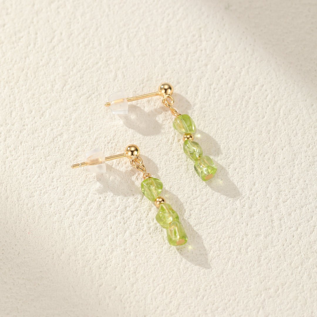 Péridot Gouttes Solaires Boucles d'Oreilles Pendantes Argent Plaqué Or - Biloria