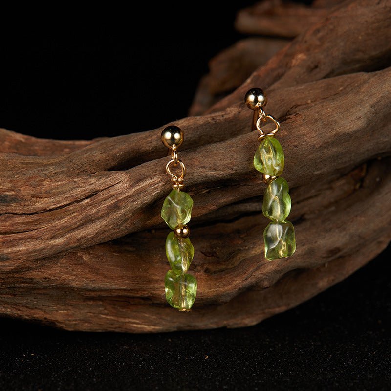 Péridot Gouttes Solaires Boucles d'Oreilles Pendantes Argent Plaqué Or - Biloria