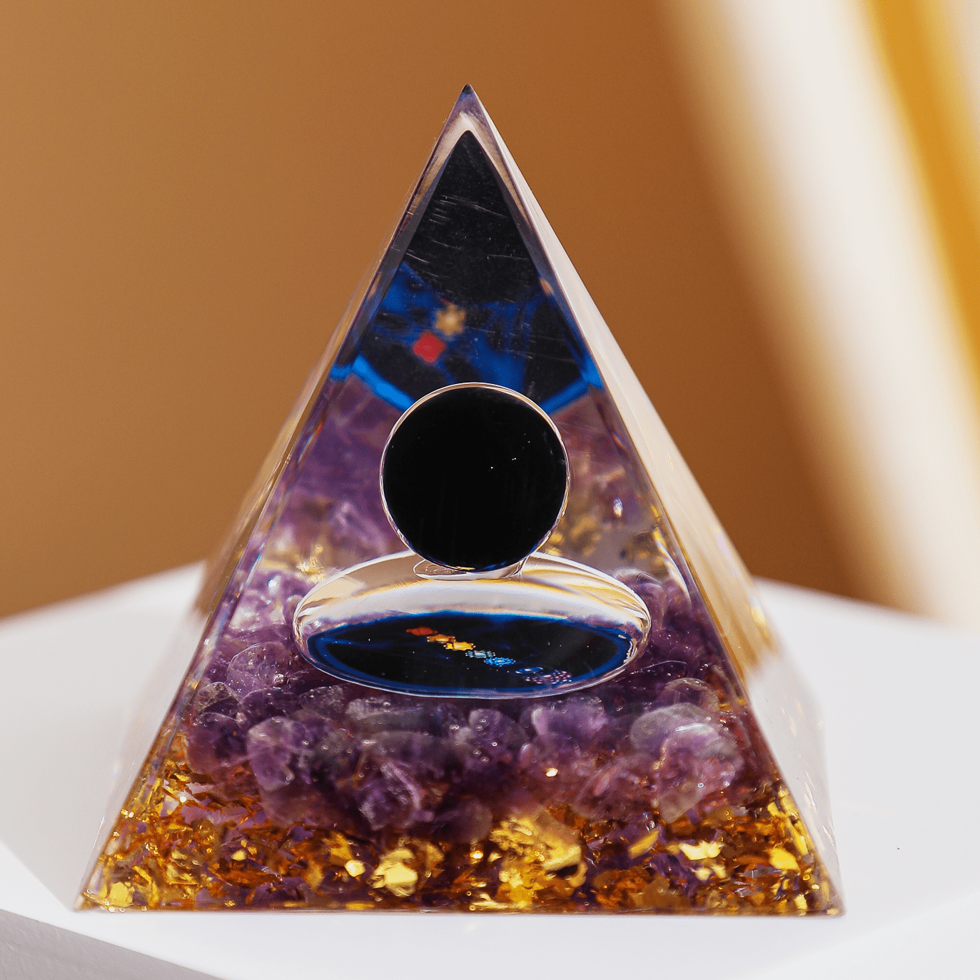 Pyramide Orgonite 7 Chakras Obsidienne et Améthyste – Protection - Biloria
