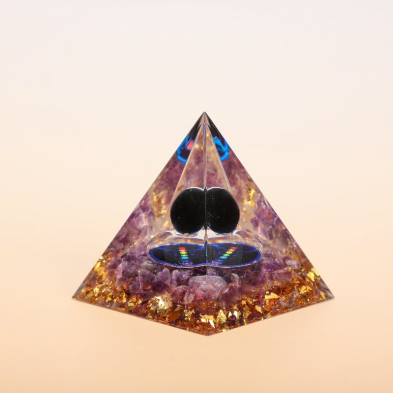 Pyramide Orgonite 7 Chakras Obsidienne et Améthyste – Protection - Biloria