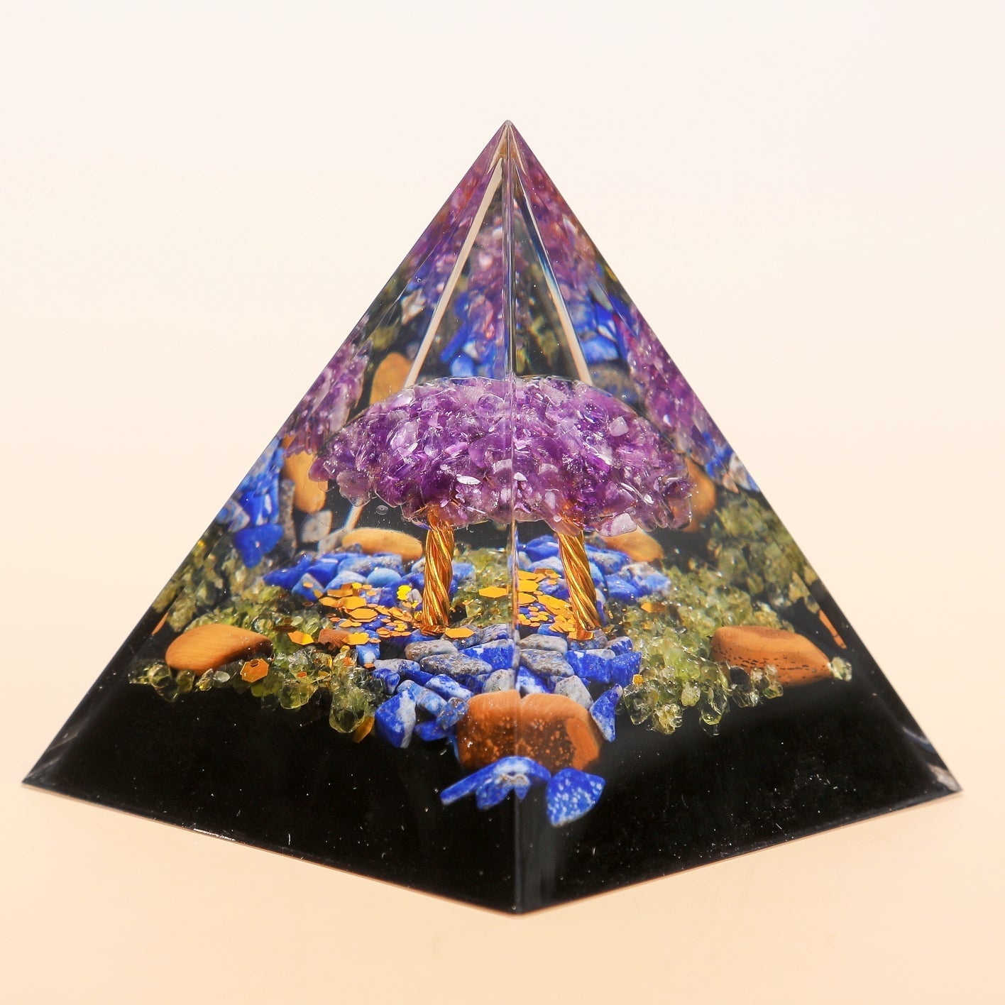 Pyramide Orgonite Améthyste et Lapis Lazuli avec Arbre de Vie - Biloria