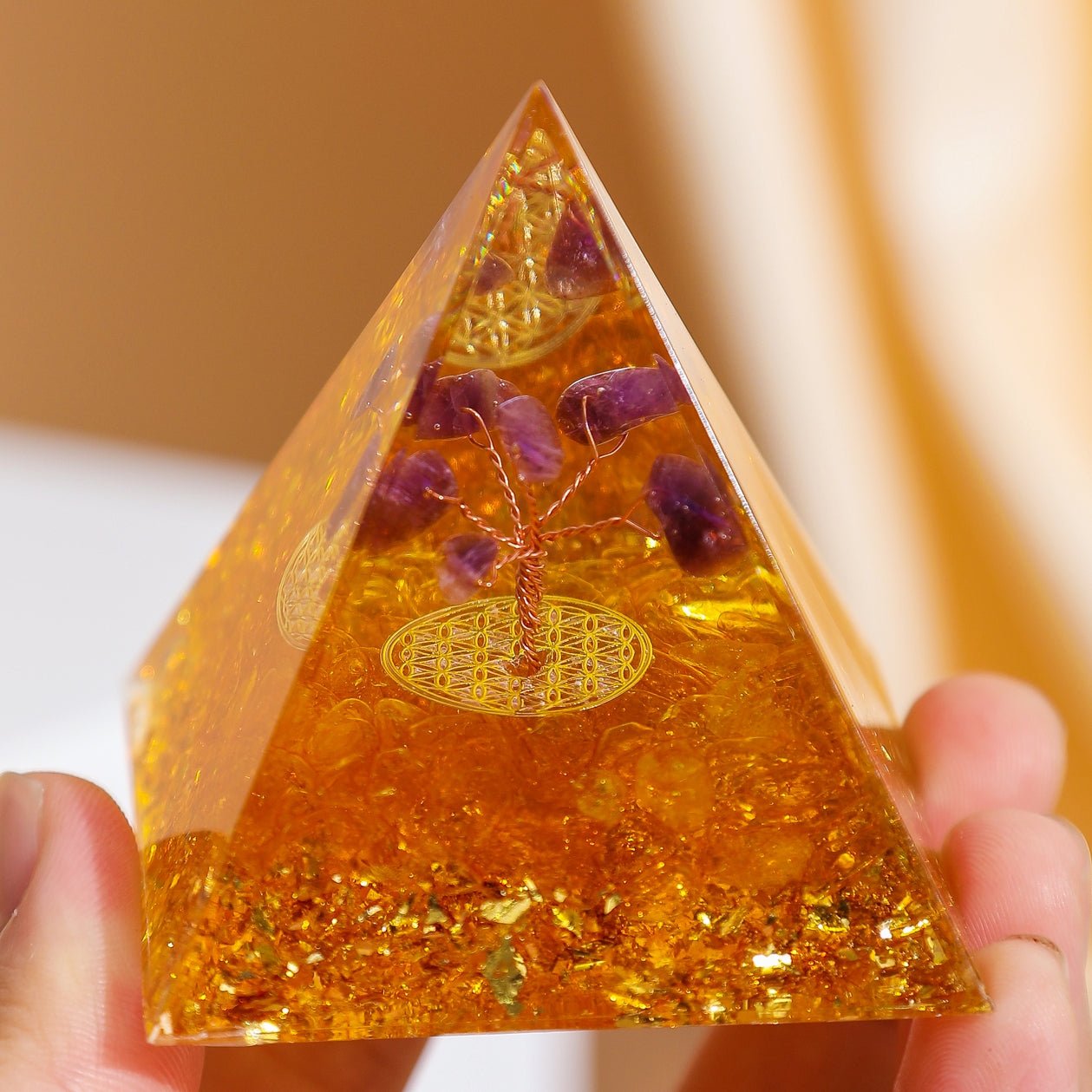 Pyramide Orgonite Arbre de Vie Améthyste – Apaisement & Méditation - Biloria