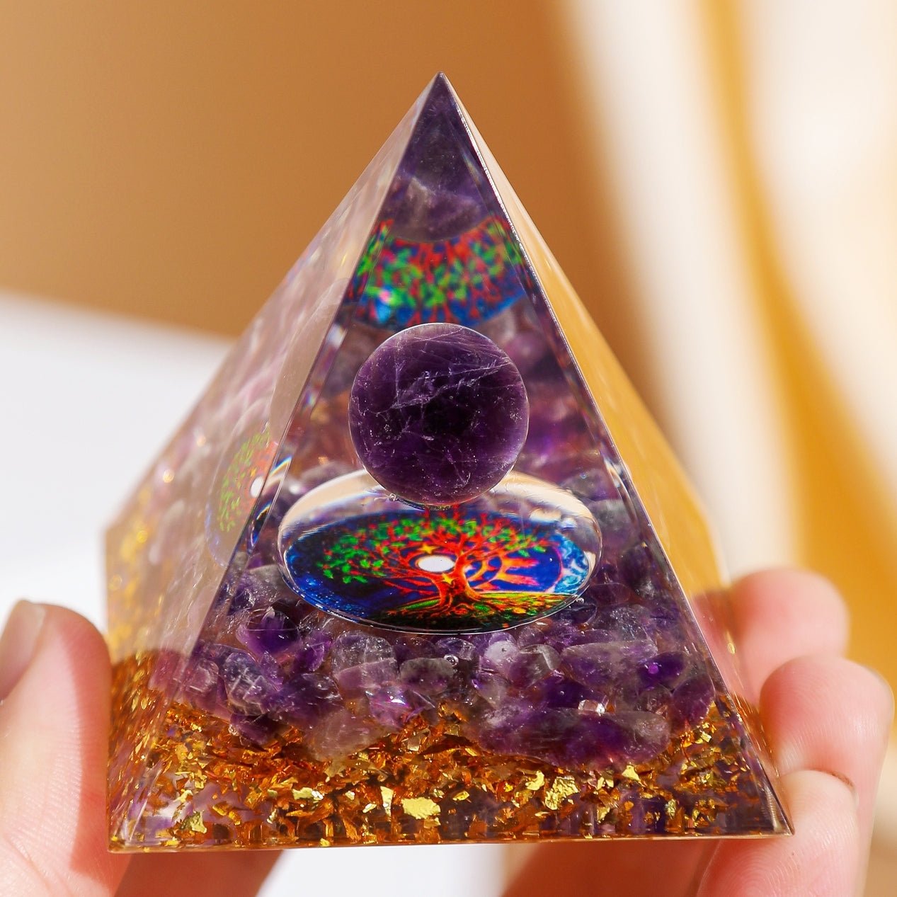 Pyramide Orgonite Arbre de Vie Améthyste – Protection et Harmonie - Biloria