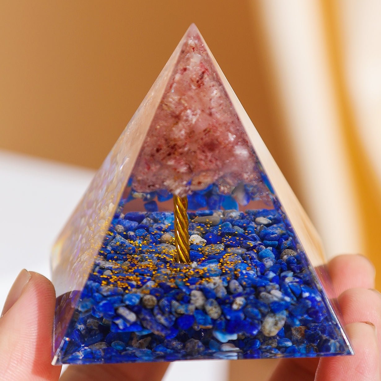Pyramide Orgonite Arbre de Vie Lapis Lazuli Quartz Rose - Biloria