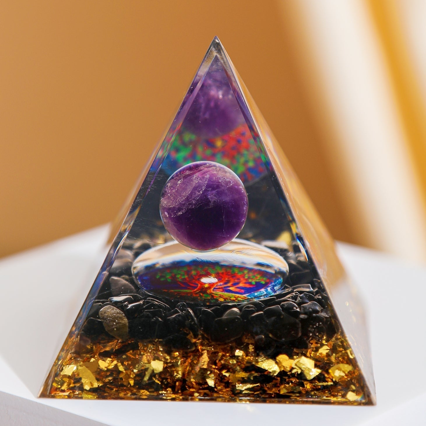 Pyramide Orgonite Arbre de Vie Obsidienne Améthyste - Biloria