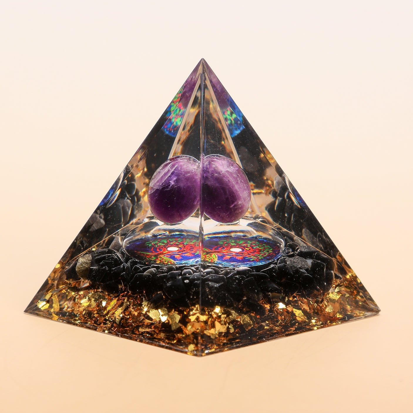 Pyramide Orgonite Arbre de Vie Obsidienne Améthyste - Biloria