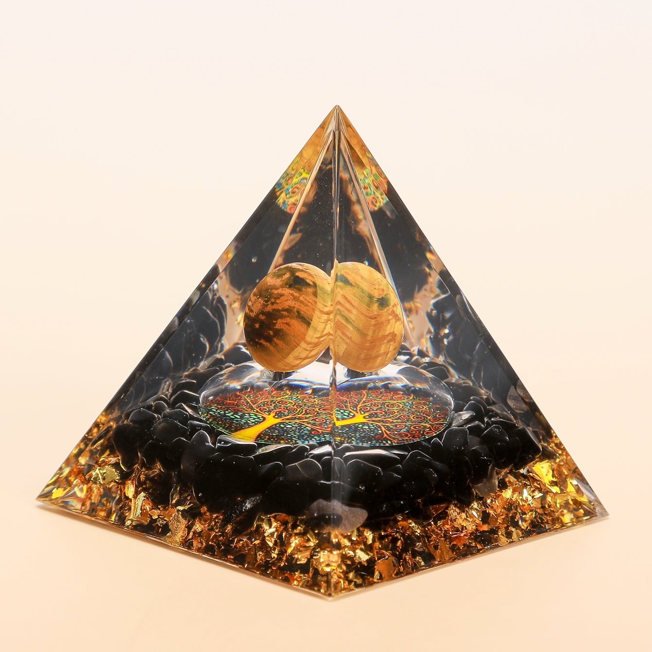 Pyramide Orgonite Arbre de Vie Œil de Tigre Obsidienne Protection - Biloria