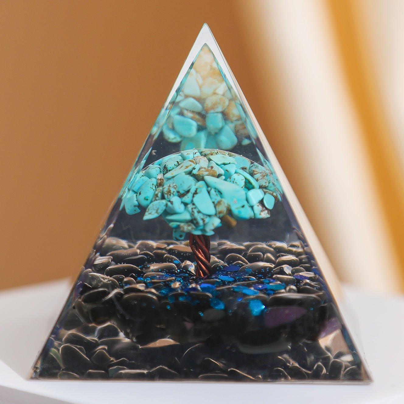Pyramide Orgonite Arbre de Vie Turquoise Obsidienne Protection - Biloria
