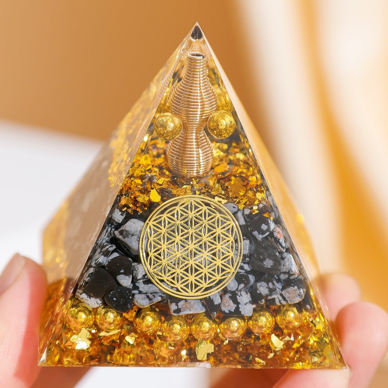 Pyramide Orgonite Obsidienne Protection Fleur de Vie - Biloria