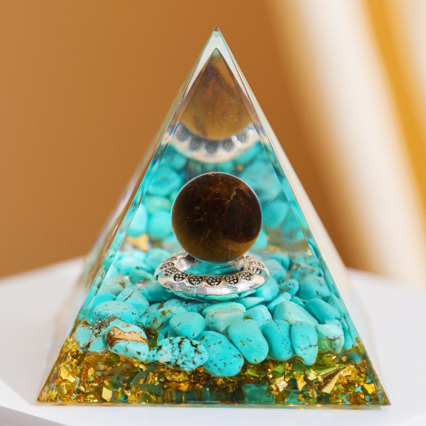 Pyramide Orgonite Turquoise Œil de Tigre Arbre de Vie - Biloria