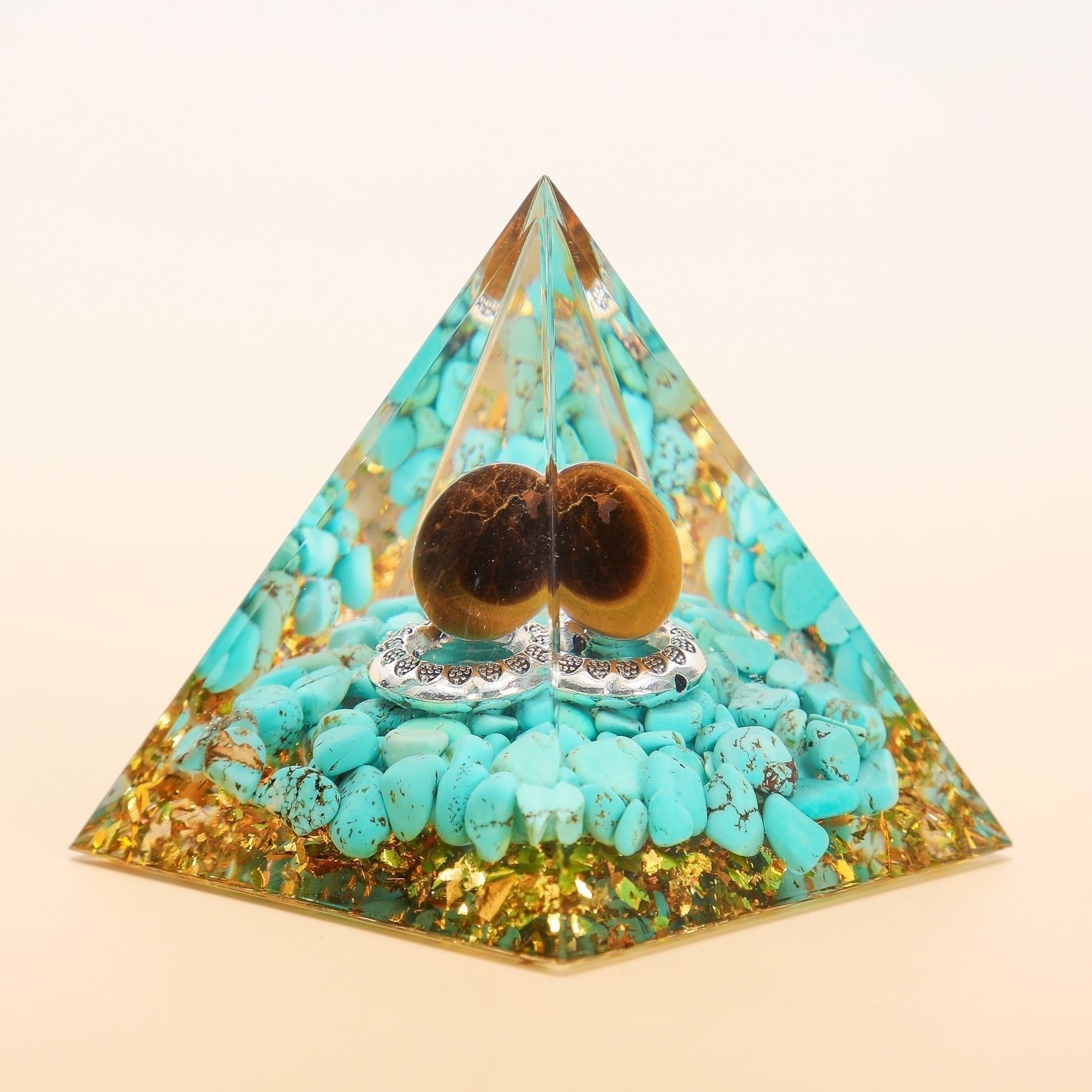 Pyramide Orgonite Turquoise Œil de Tigre Arbre de Vie - Biloria