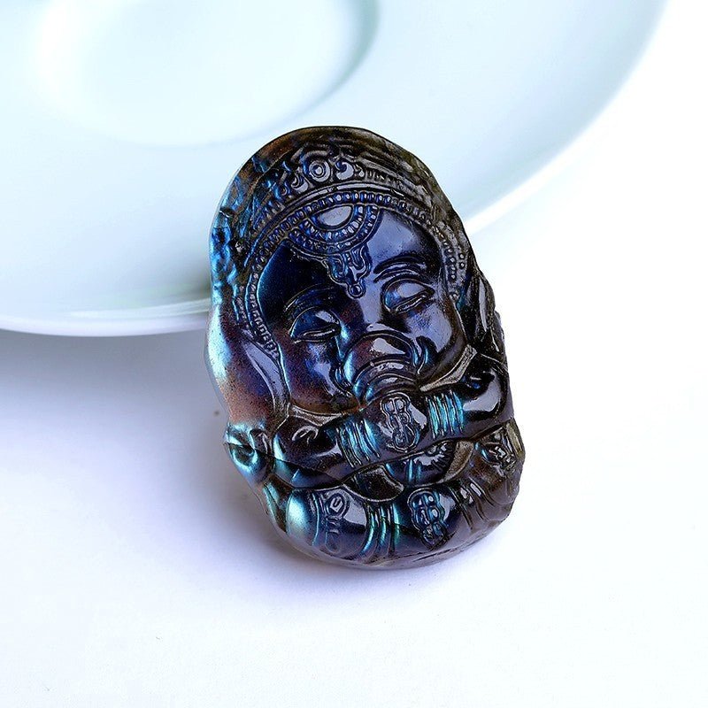 Sculpture Éléphant en Labradorite - Pierre Naturelle Fait Main - Biloria