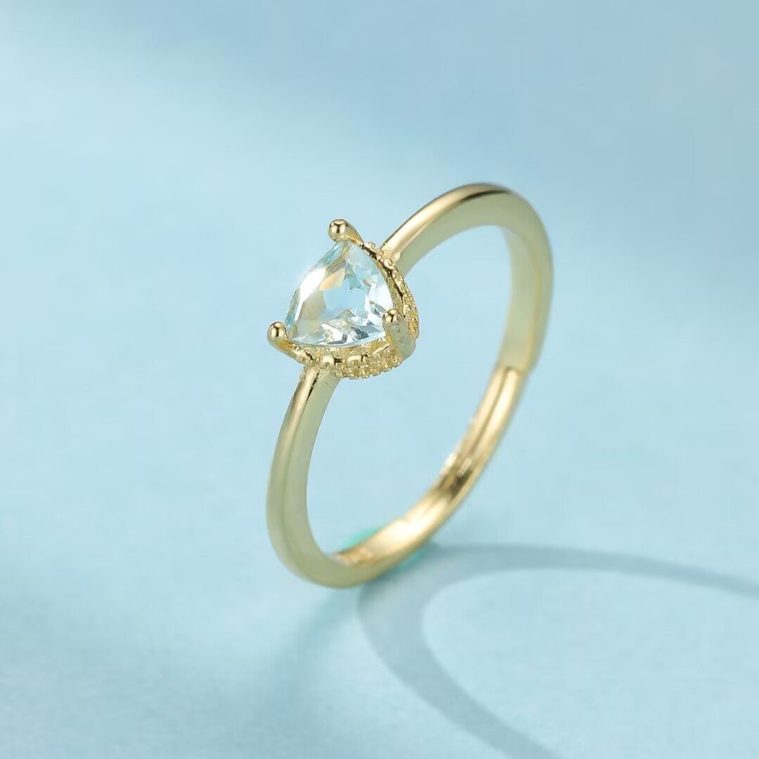 Topaze Bleue Bague Ajustable Argent Plaqué Or 18K - Biloria